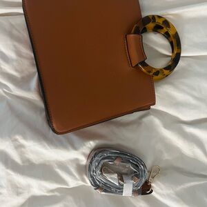 Brown Leather Handbag with Tortoise Shell Handle